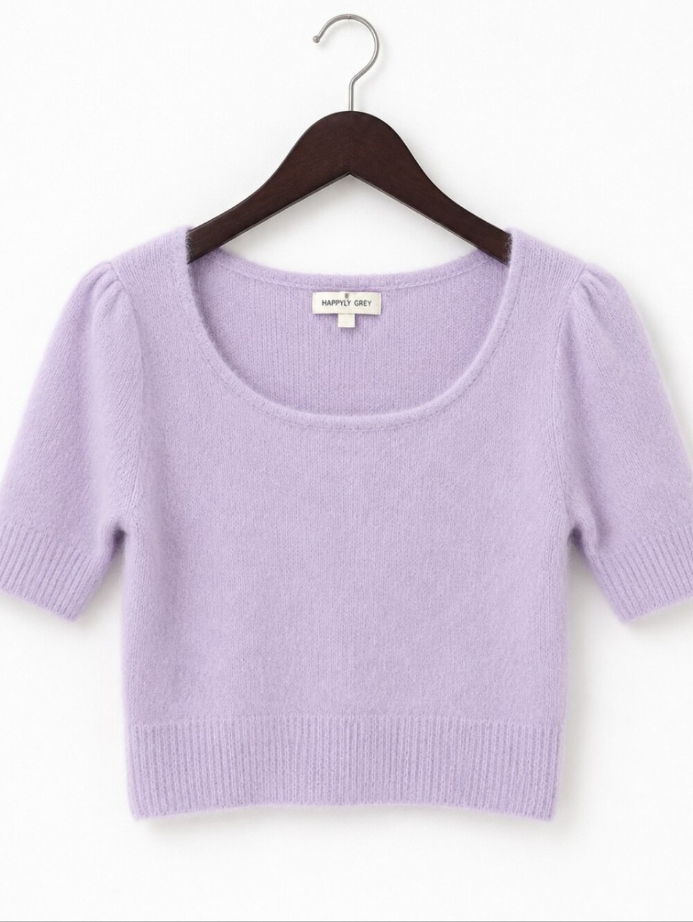 Happily Grey Lavender Cropped Fuzzy Knit Acrylic Sweater Sz Med